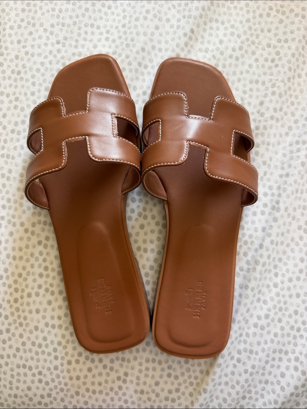 Women's Brown Leather Cutout Slide Sandals